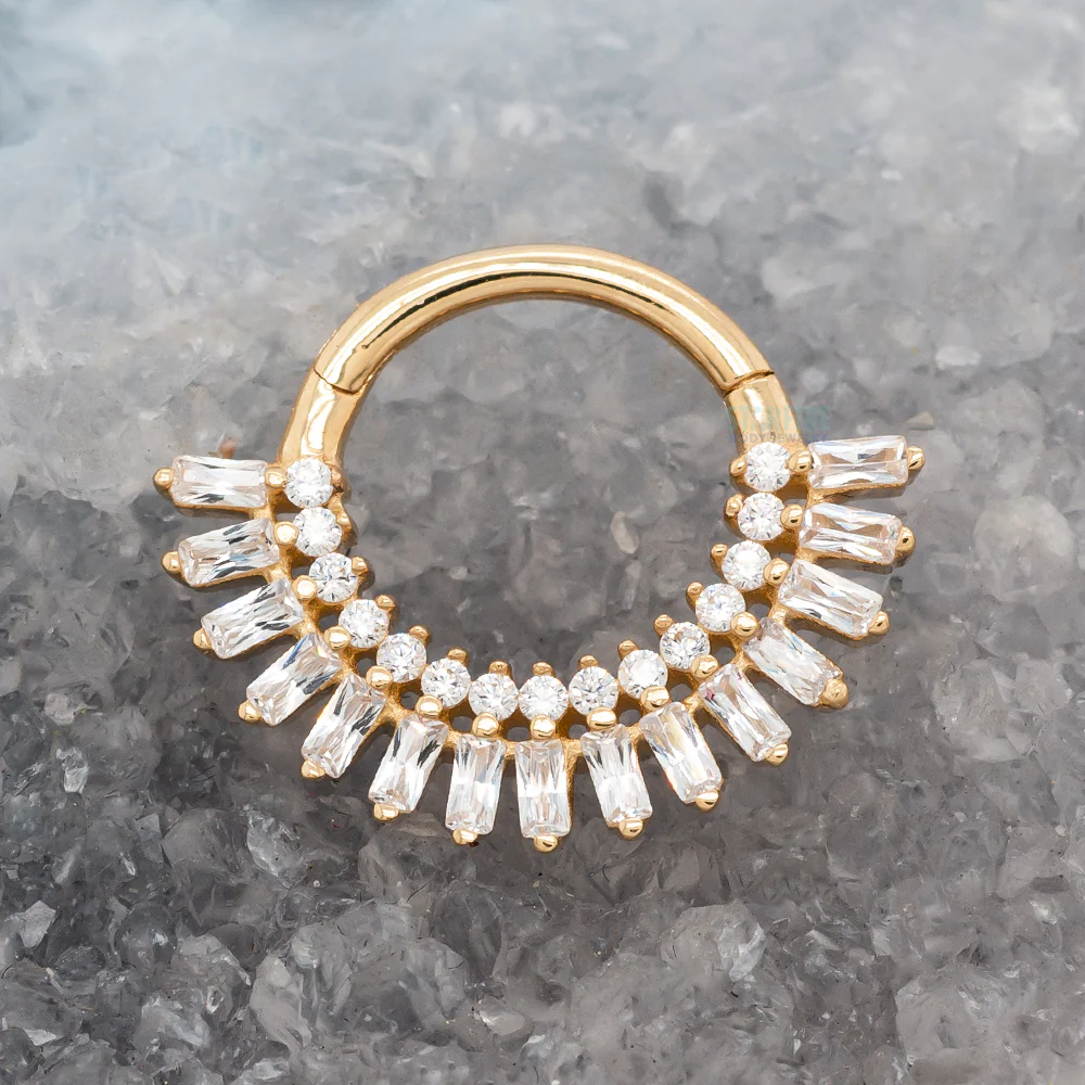 "Hypnotic" Hinge Ring / Clicker in Gold with CZ's - Image 2