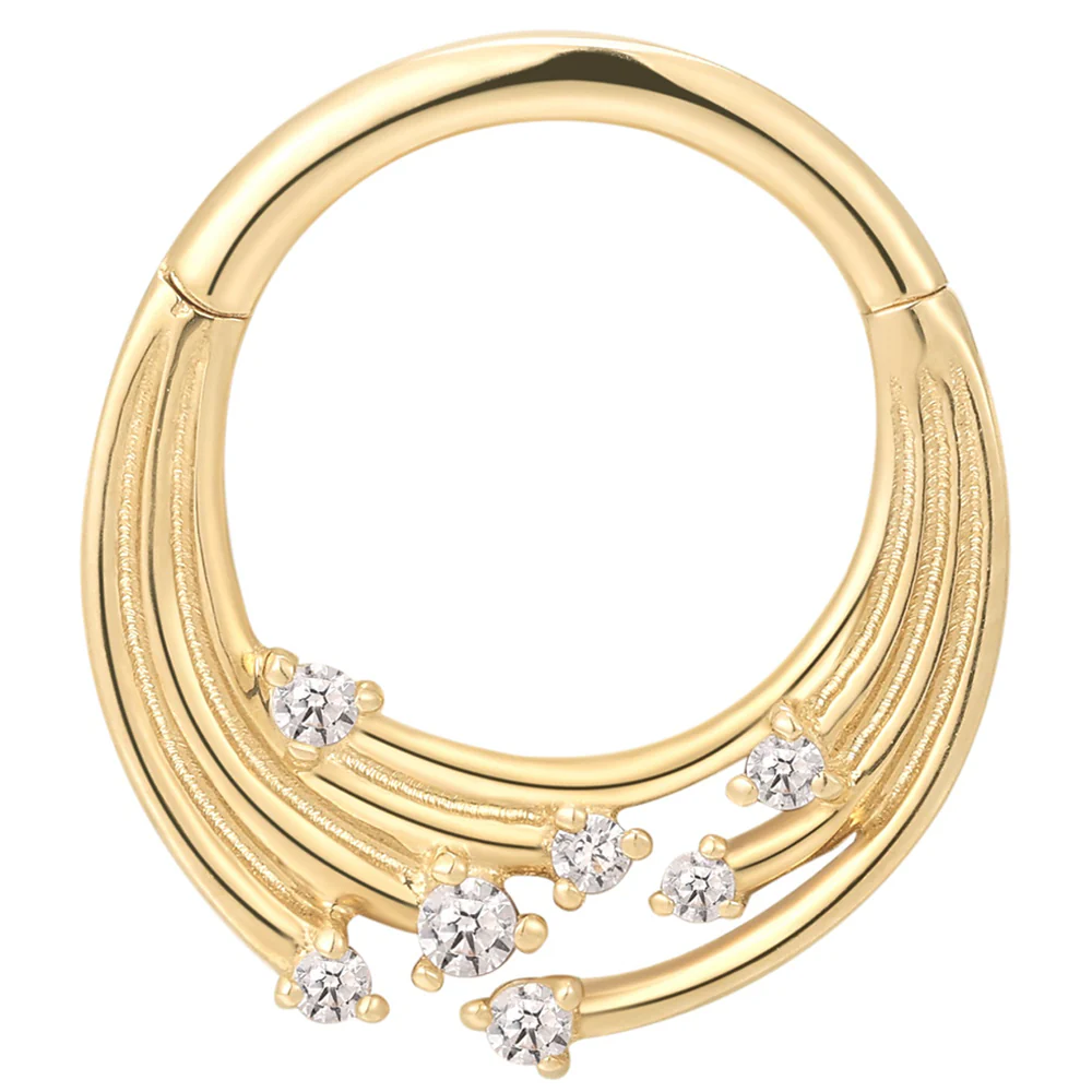 "Iconic" Hinge Ring / Clicker in Gold with CZ's - Image 4
