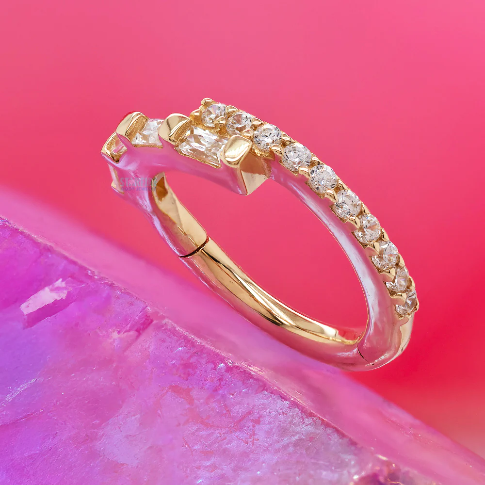 "In Reverse" Hinge Ring / Clicker in Gold with CZ's - Image 2