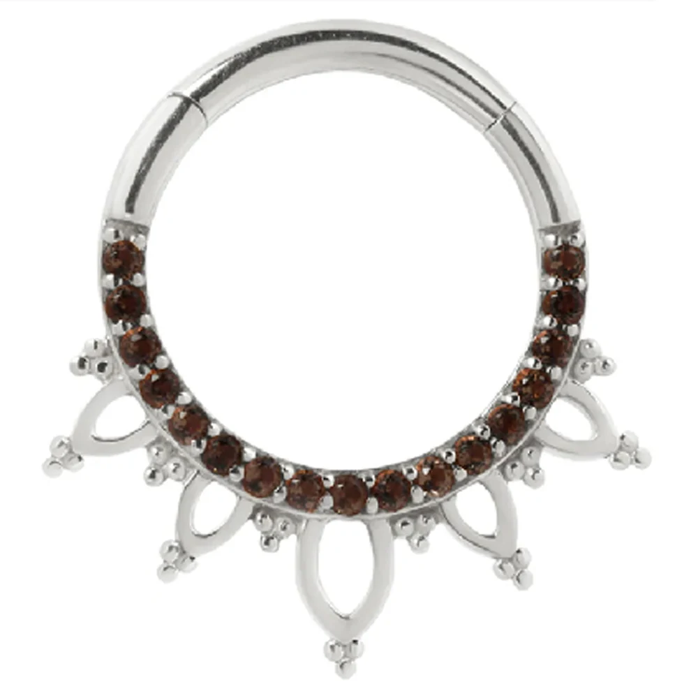 "Indra" Hinge Ring / Clicker in Gold with Smoky Quartz - Image 2