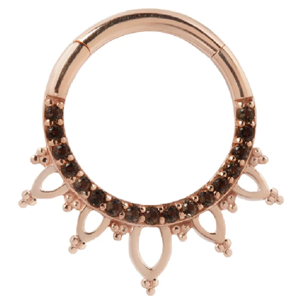 "Indra" Hinge Ring / Clicker in Gold with Smoky Quartz - Image 3