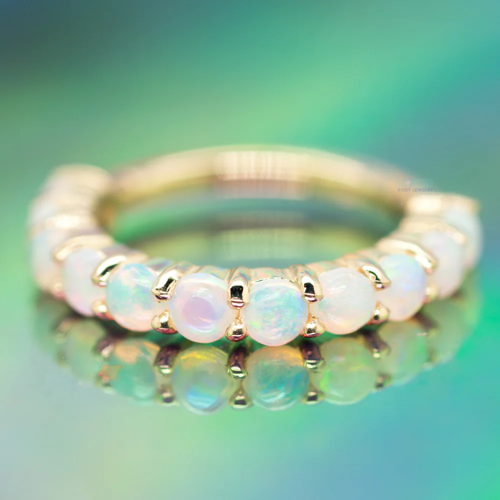 "Lillia" Hinge Ring / Clicker in Gold with Genuine White Opals - Image 2