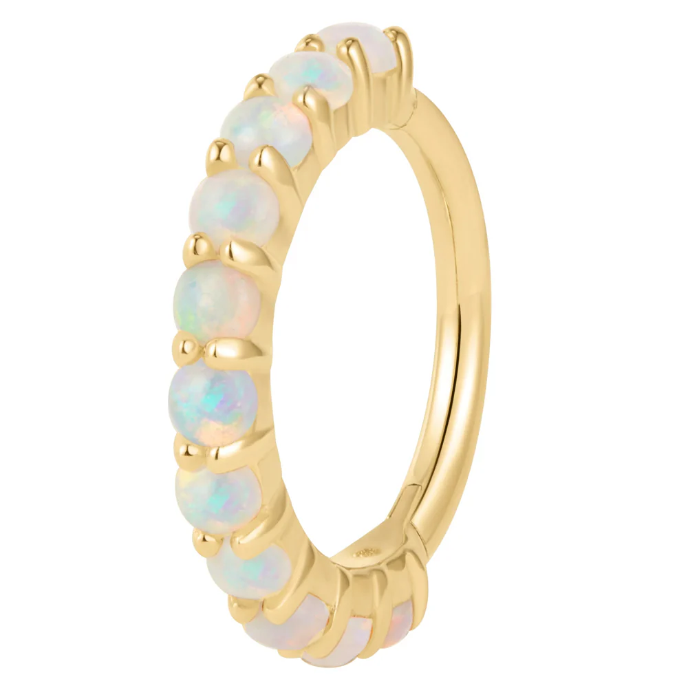 "Lillia" Hinge Ring / Clicker in Gold with Genuine White Opals - Image 3