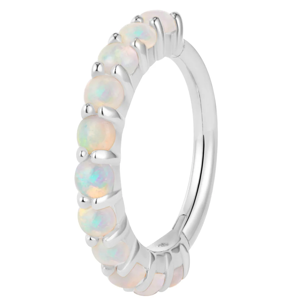"Lillia" Hinge Ring / Clicker in Gold with Genuine White Opals - Image 4