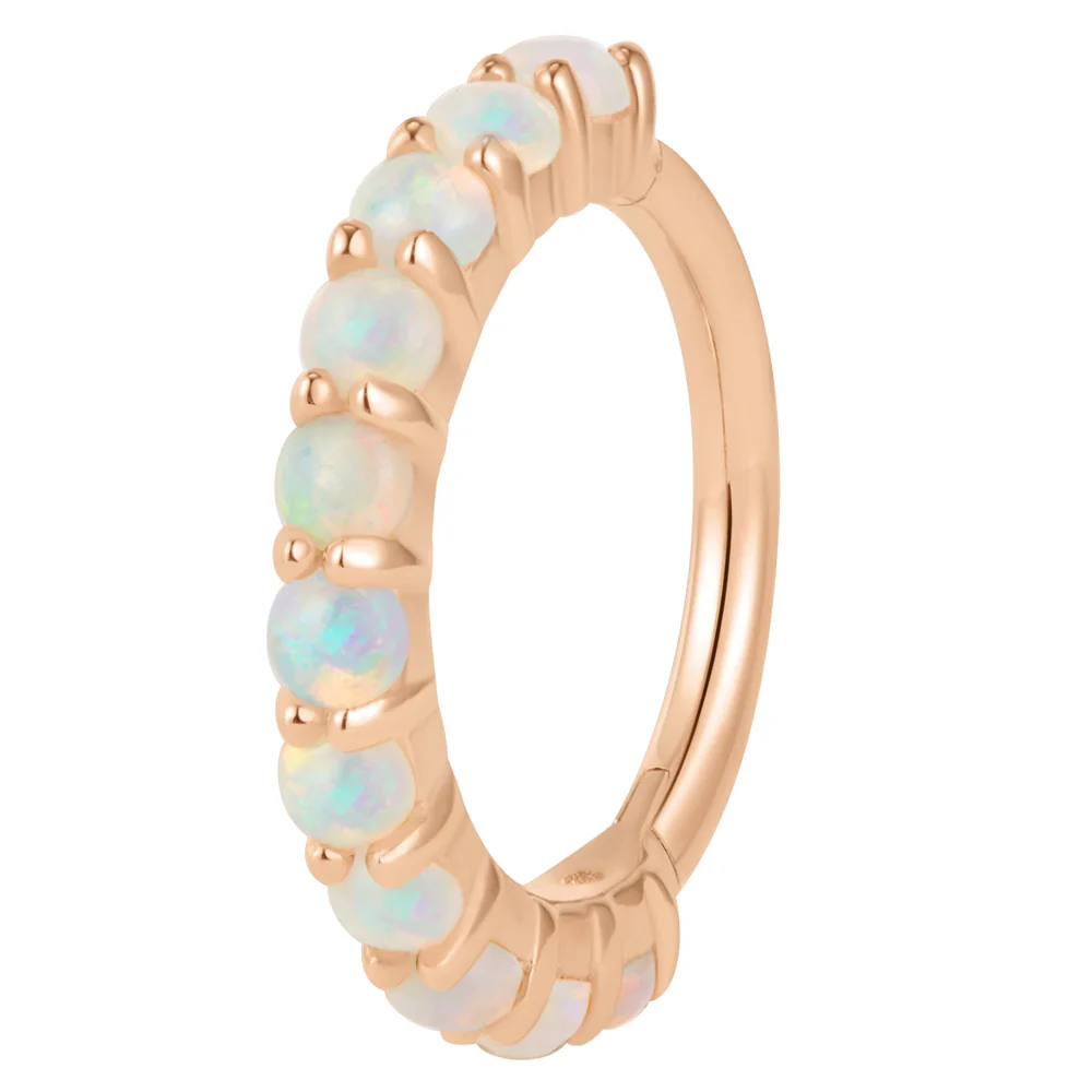 "Lillia" Hinge Ring / Clicker in Gold with Genuine White Opals - Image 5
