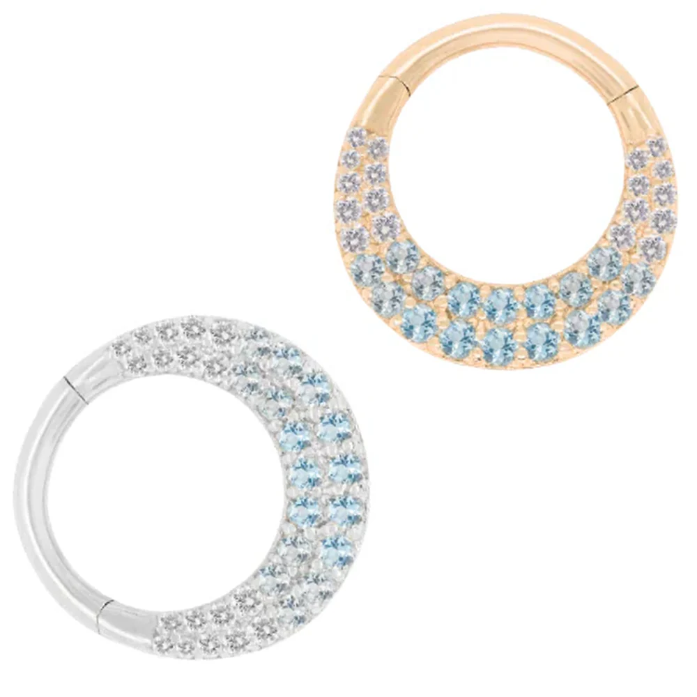 "Metamorphosis" Hinge Ring / Clicker in Gold with Ombre Blue Topaz'