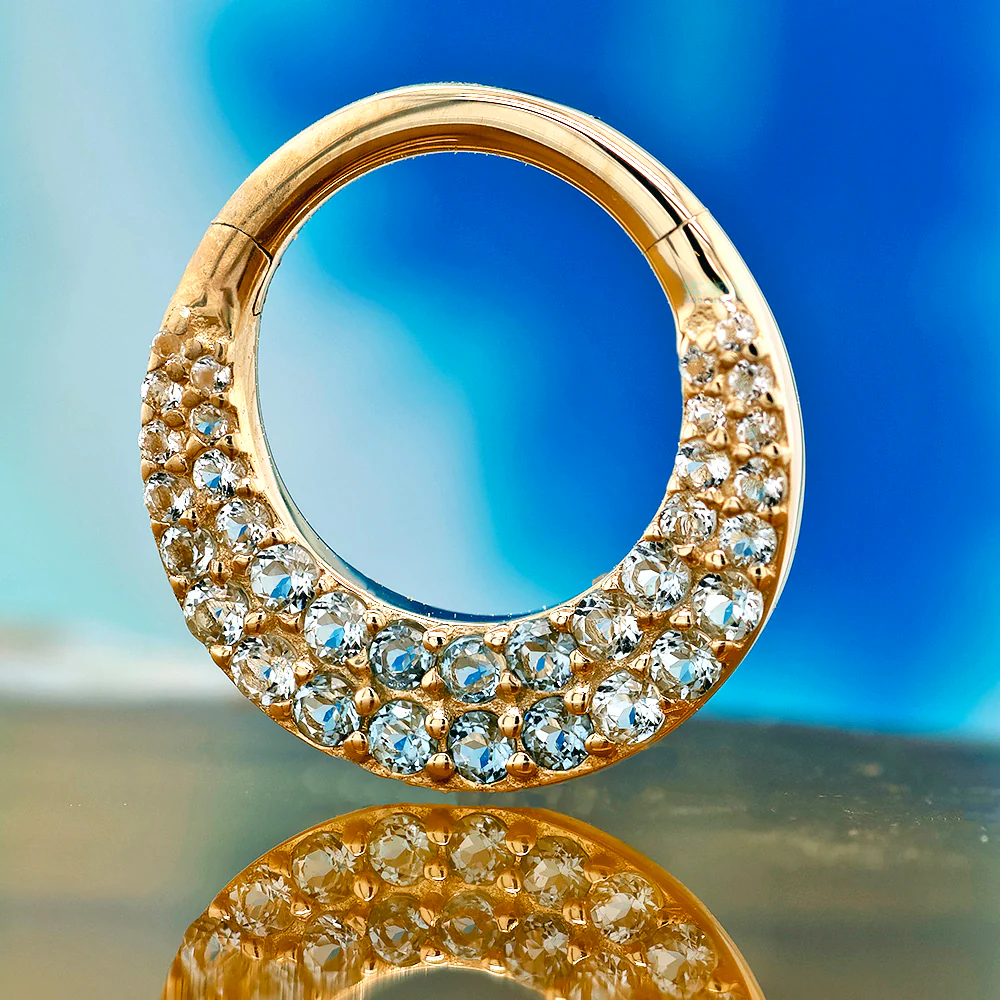"Metamorphosis" Hinge Ring / Clicker in Gold with Ombre Blue Topaz' - Image 2