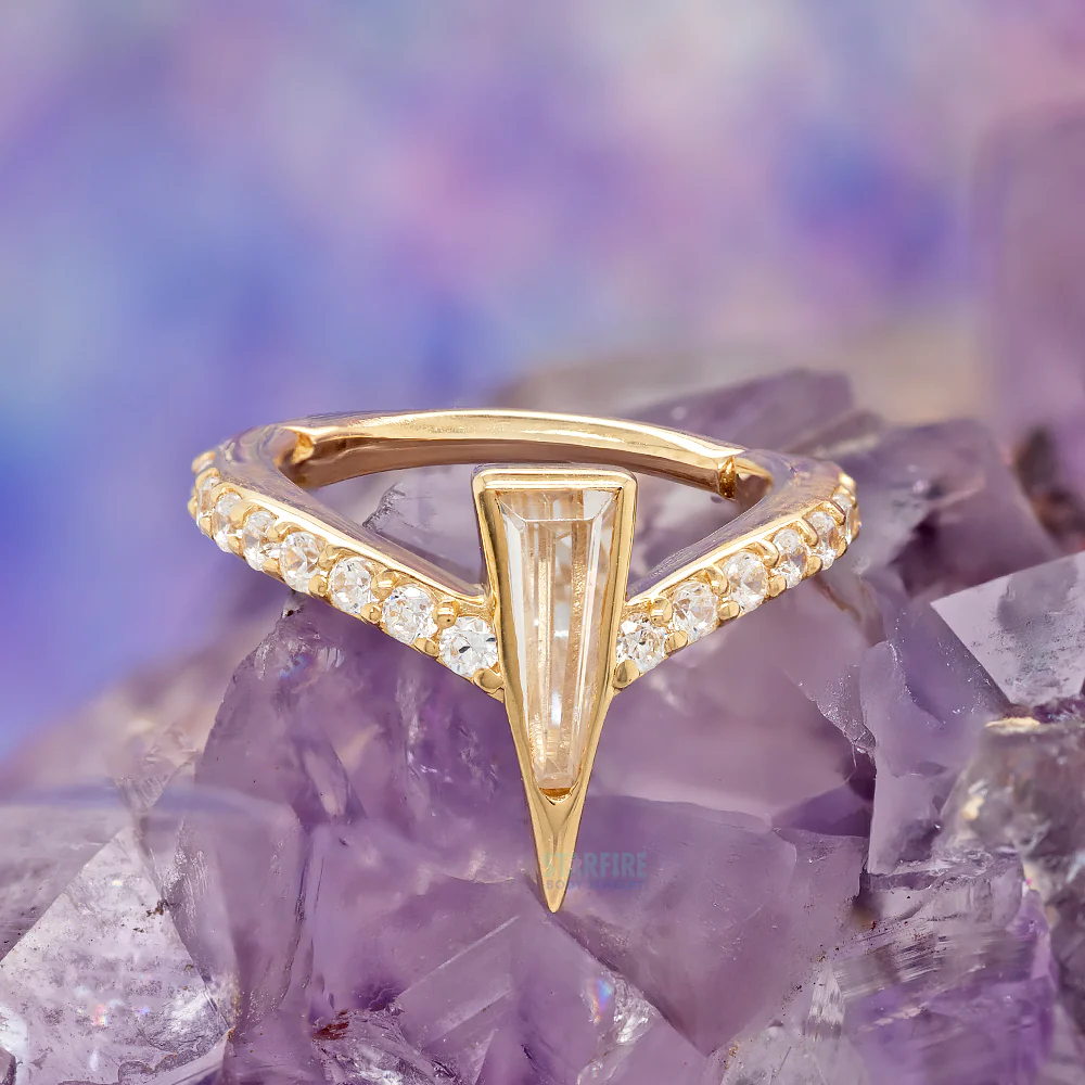 "Mikah" Hinge Ring / Clicker in Gold with CZ's - Image 2