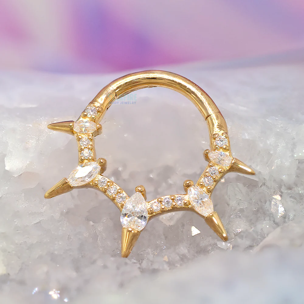 "Neoteric" Hinge Ring / Clicker in Gold with CZ's - Image 2