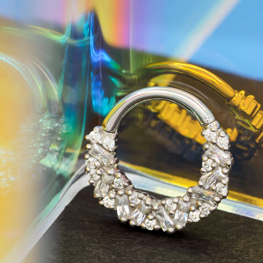 "Petty Cash" Hinge Ring / Clicker in Gold with CZ's - Image 2