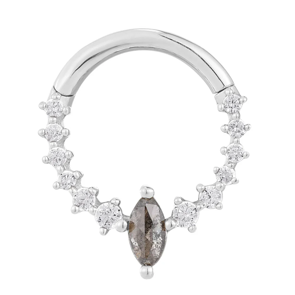 "Phantom" Hinge Ring / Clicker in Gold with Grey Diamond & CZ's - Image 2