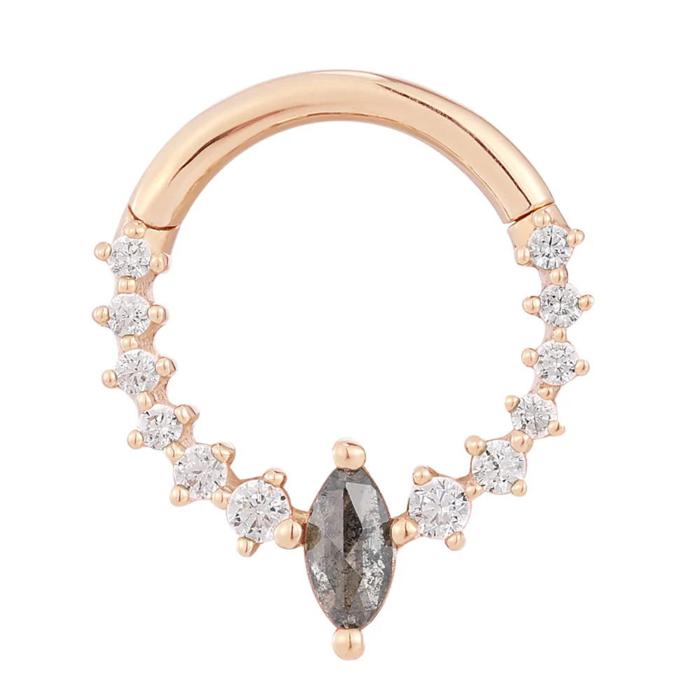 "Phantom" Hinge Ring / Clicker in Gold with Grey Diamond & CZ's - Image 3