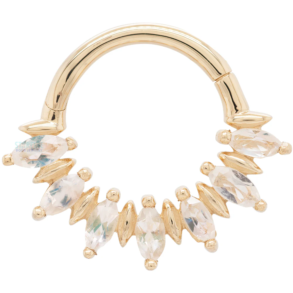 "Purpose" Hinge Ring / Clicker in Gold with Rainbow Moonstone