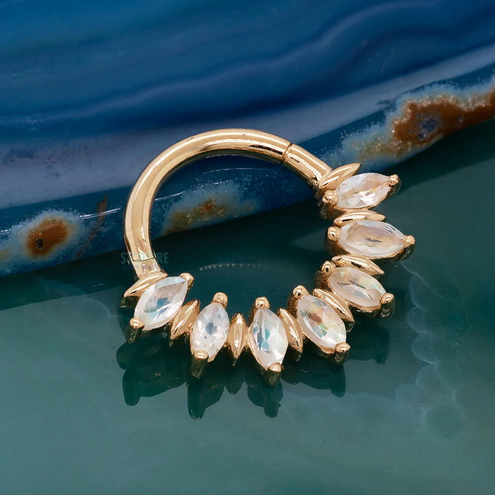 "Purpose" Hinge Ring / Clicker in Gold with Rainbow Moonstone - Image 2