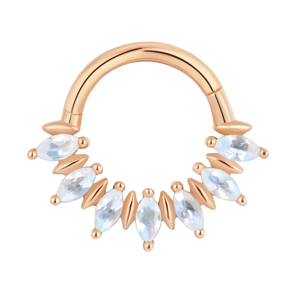 "Purpose" Hinge Ring / Clicker in Gold with Rainbow Moonstone - Image 4
