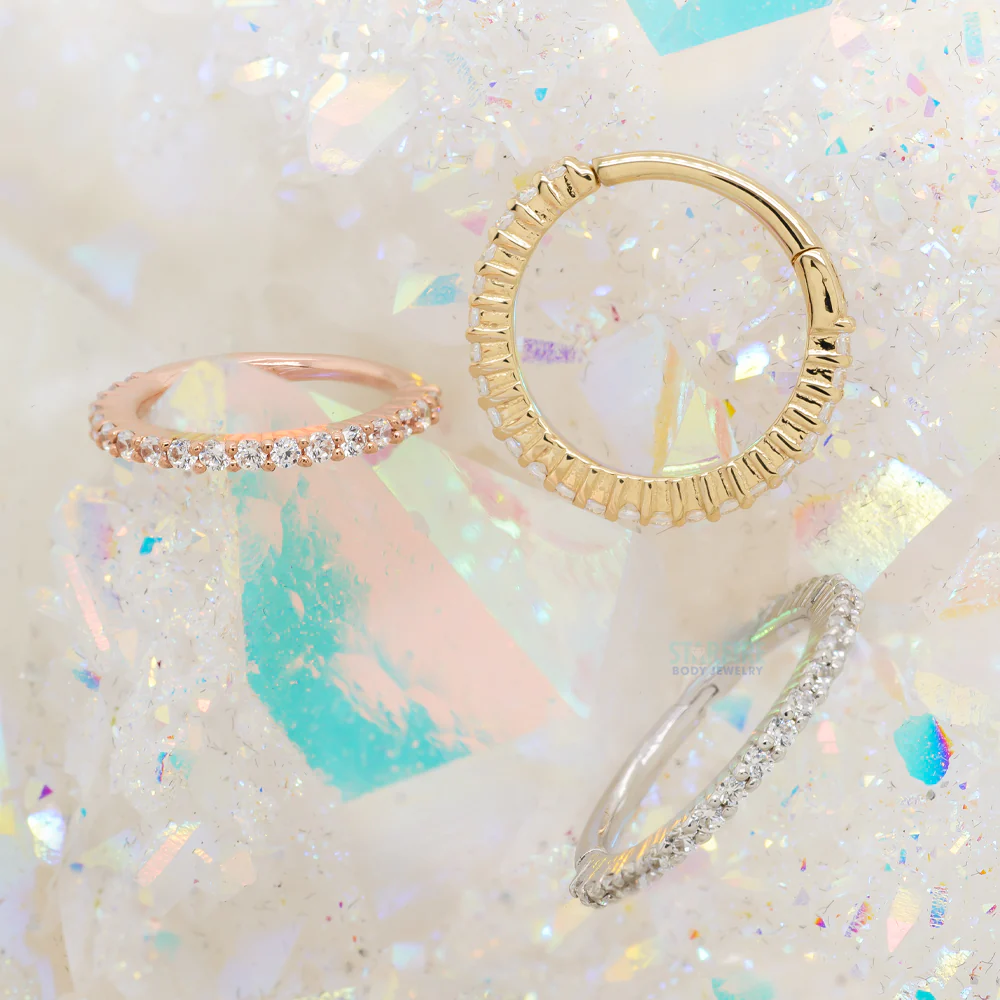"Radiant" Hinge Ring / Clicker in Gold with CZ's - Image 2