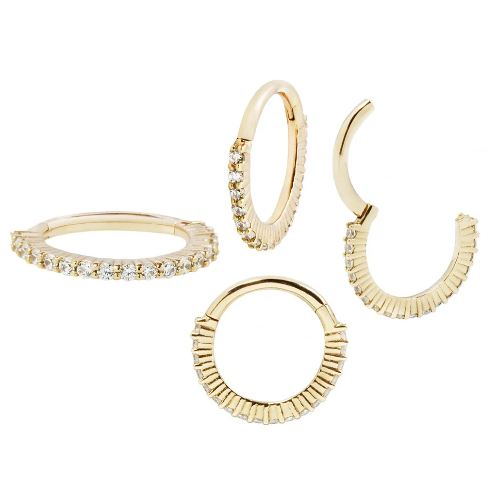"Radiant" Hinge Ring / Clicker in Gold with CZ's - Image 4