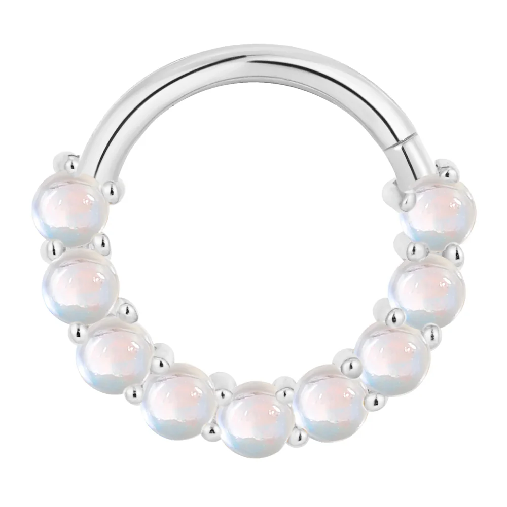 "Revel" Hinge Ring / Clicker in Gold with Rainbow Moonstone - Image 4