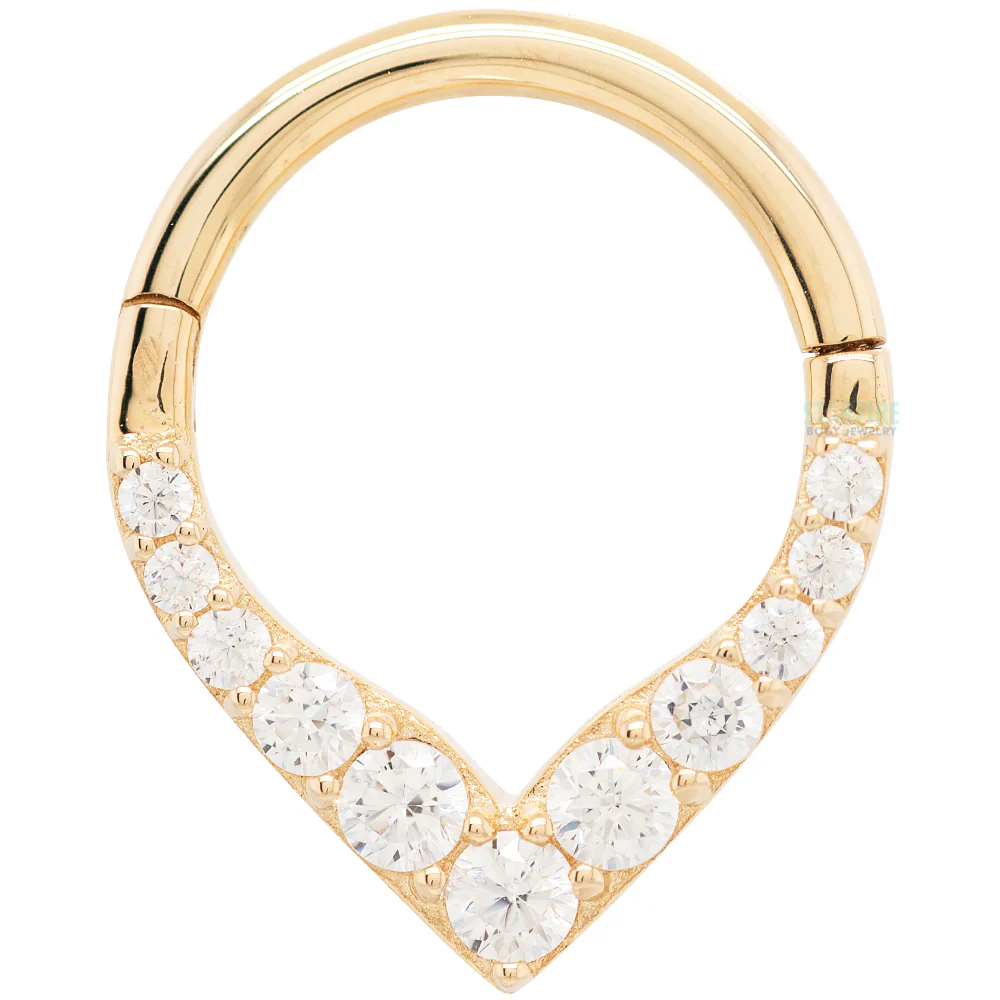 "Rise & Shine" Hinge Ring / Clicker in Gold with CZ's - Image 3