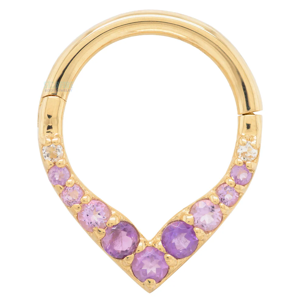"Rise & Shine" Hinge Ring / Clicker in Gold with Ombre Amethyst
