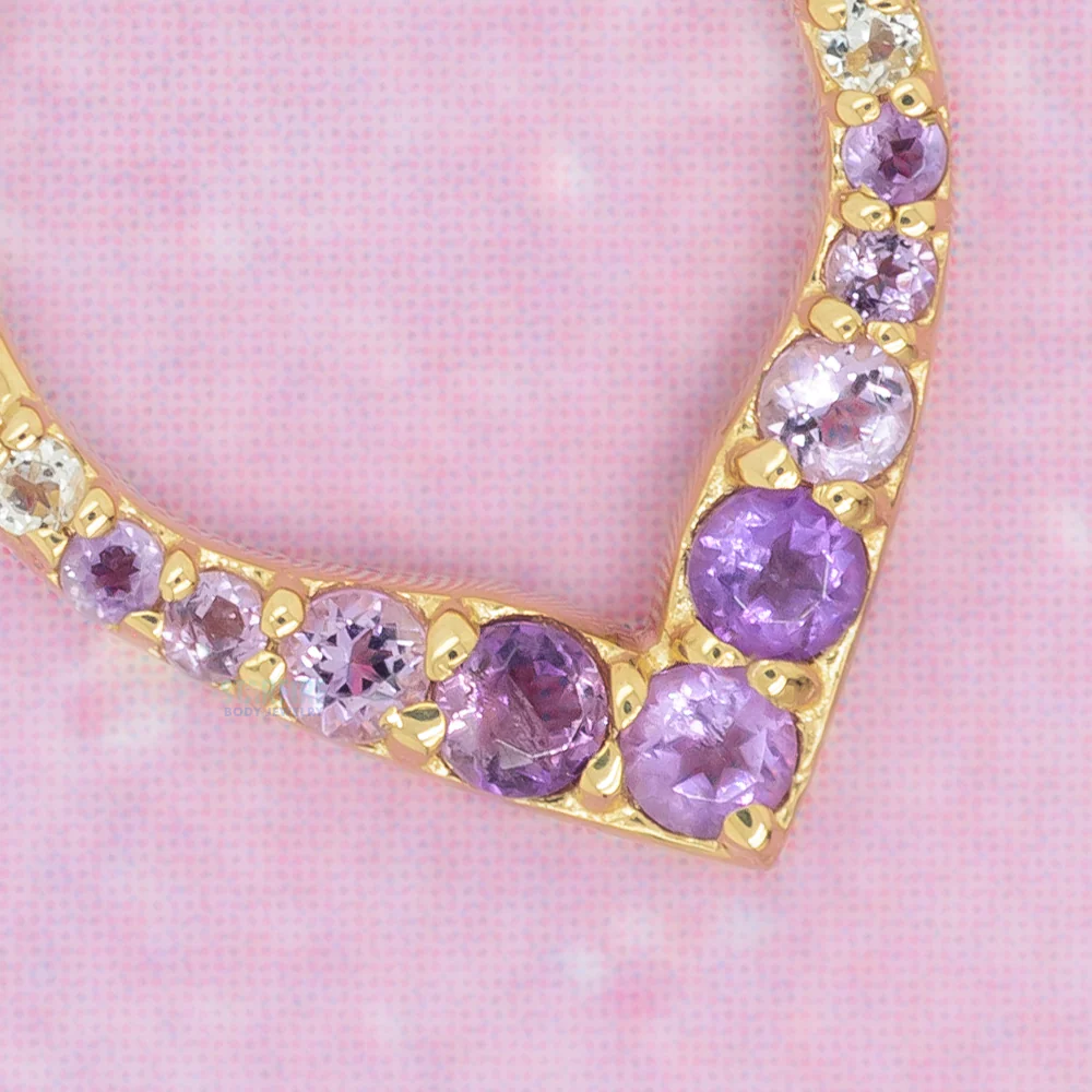 "Rise & Shine" Hinge Ring / Clicker in Gold with Ombre Amethyst - Image 2