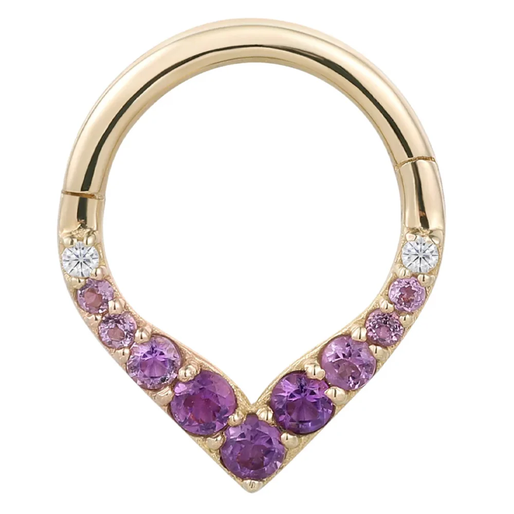 "Rise & Shine" Hinge Ring / Clicker in Gold with Ombre Amethyst - Image 3