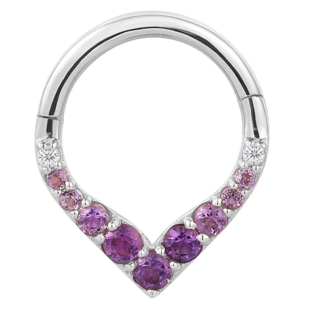 "Rise & Shine" Hinge Ring / Clicker in Gold with Ombre Amethyst - Image 4