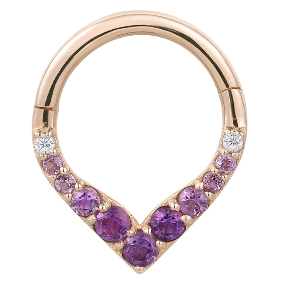 "Rise & Shine" Hinge Ring / Clicker in Gold with Ombre Amethyst - Image 5
