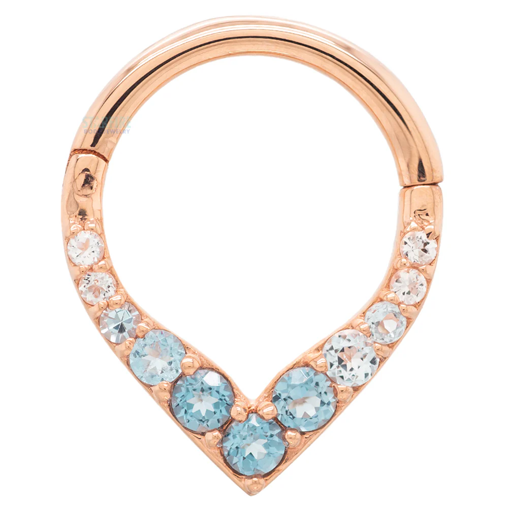 "Rise & Shine" Hinge Ring / Clicker in Gold with Ombre Blue Topaz' - Image 2