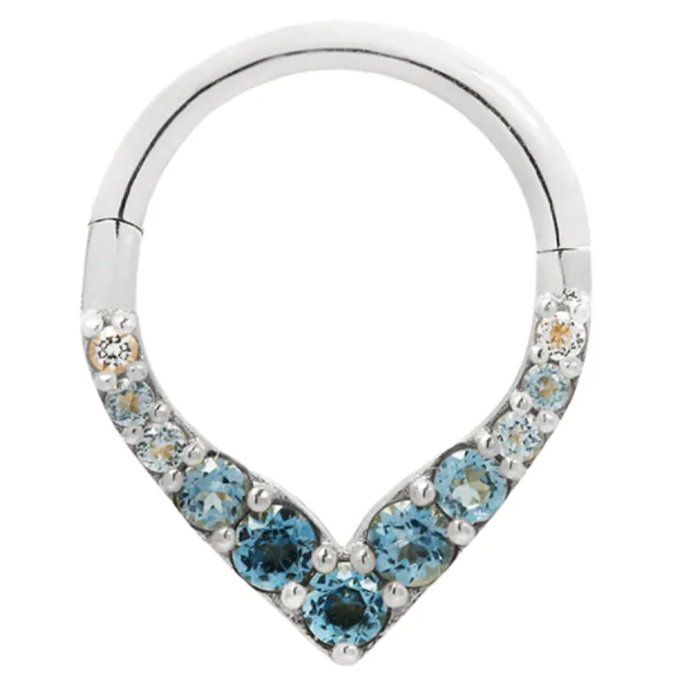 "Rise & Shine" Hinge Ring / Clicker in Gold with Ombre Blue Topaz' - Image 4