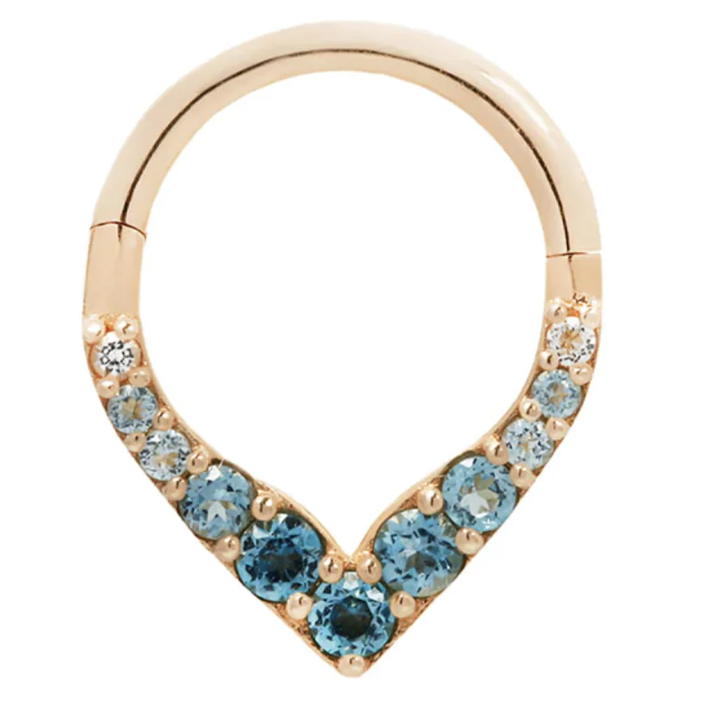 "Rise & Shine" Hinge Ring / Clicker in Gold with Ombre Blue Topaz' - Image 5