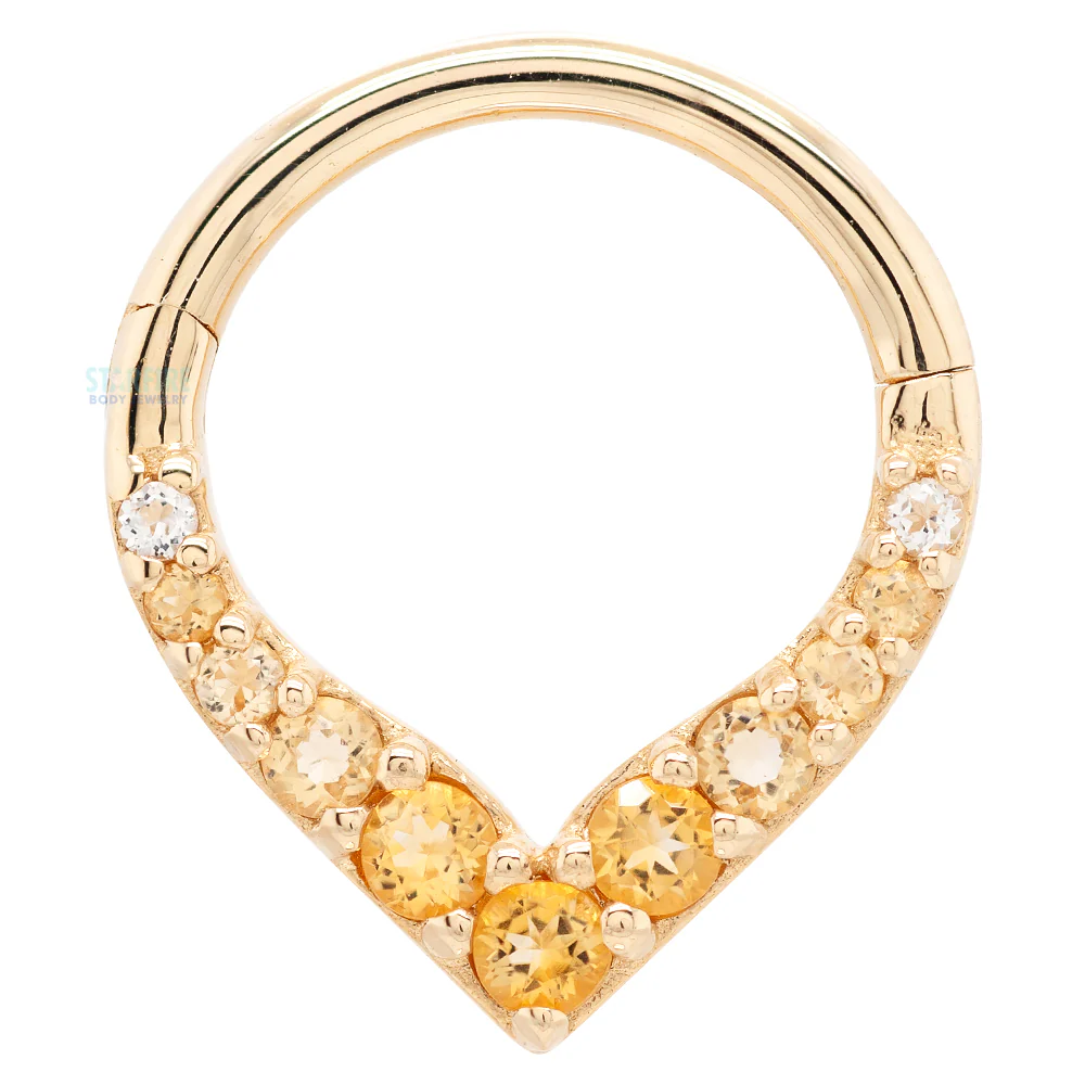 "Rise & Shine" Hinge Ring / Clicker in Gold with Ombre Citrine - Image 2