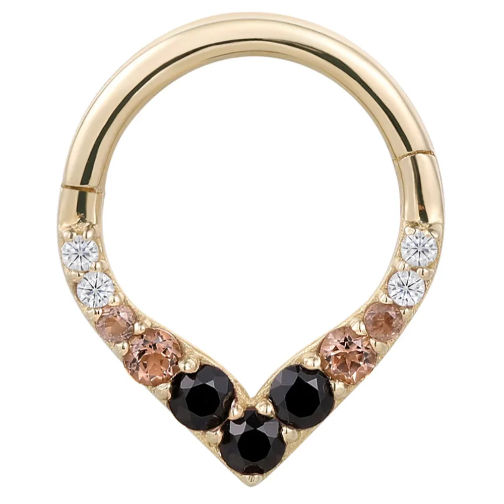 "Rise & Shine" Hinge Ring / Clicker in Gold with Ombre Smokey Quartz & Black Spinel - Image 3