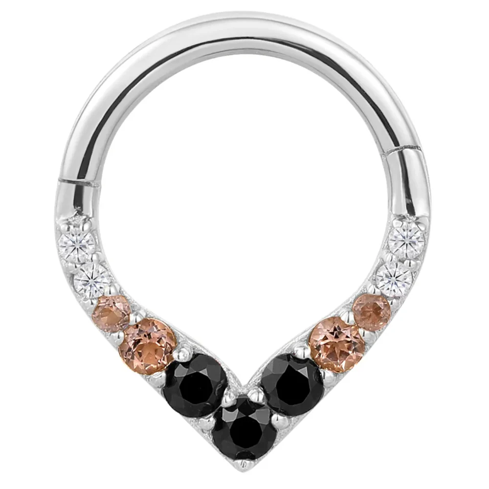 "Rise & Shine" Hinge Ring / Clicker in Gold with Ombre Smokey Quartz & Black Spinel - Image 4