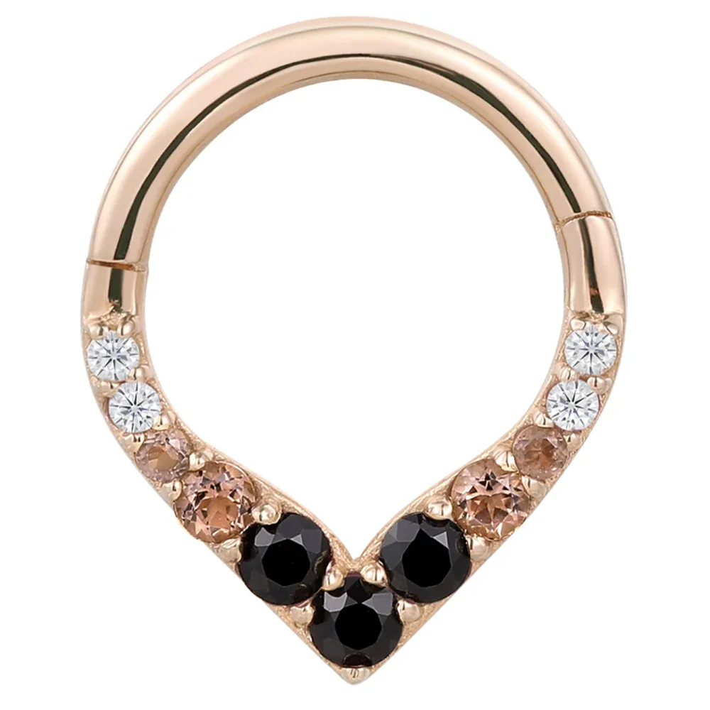 "Rise & Shine" Hinge Ring / Clicker in Gold with Ombre Smokey Quartz & Black Spinel - Image 5