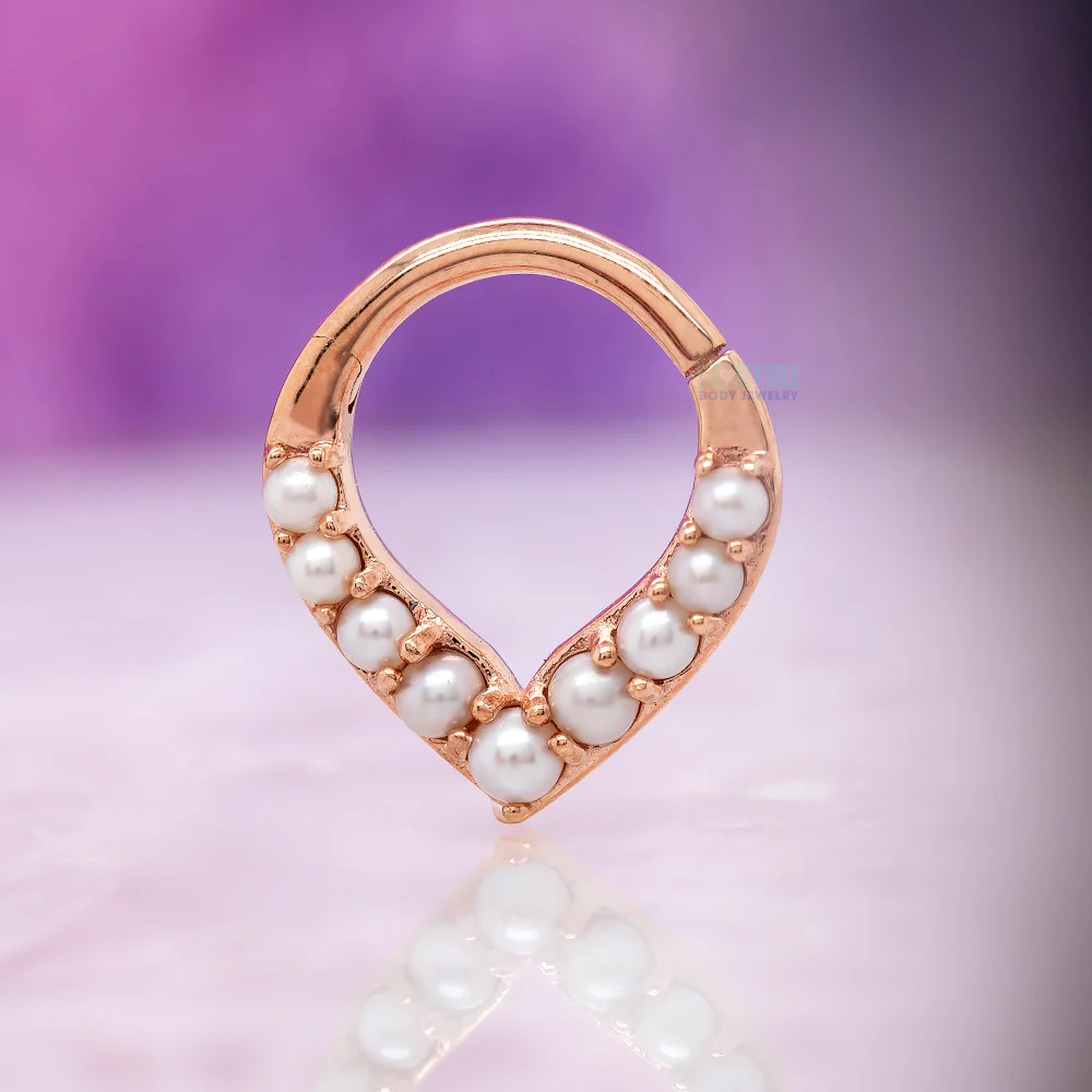 "Rise & Shine" Hinge Ring / Clicker in Gold with Pearls - Image 2