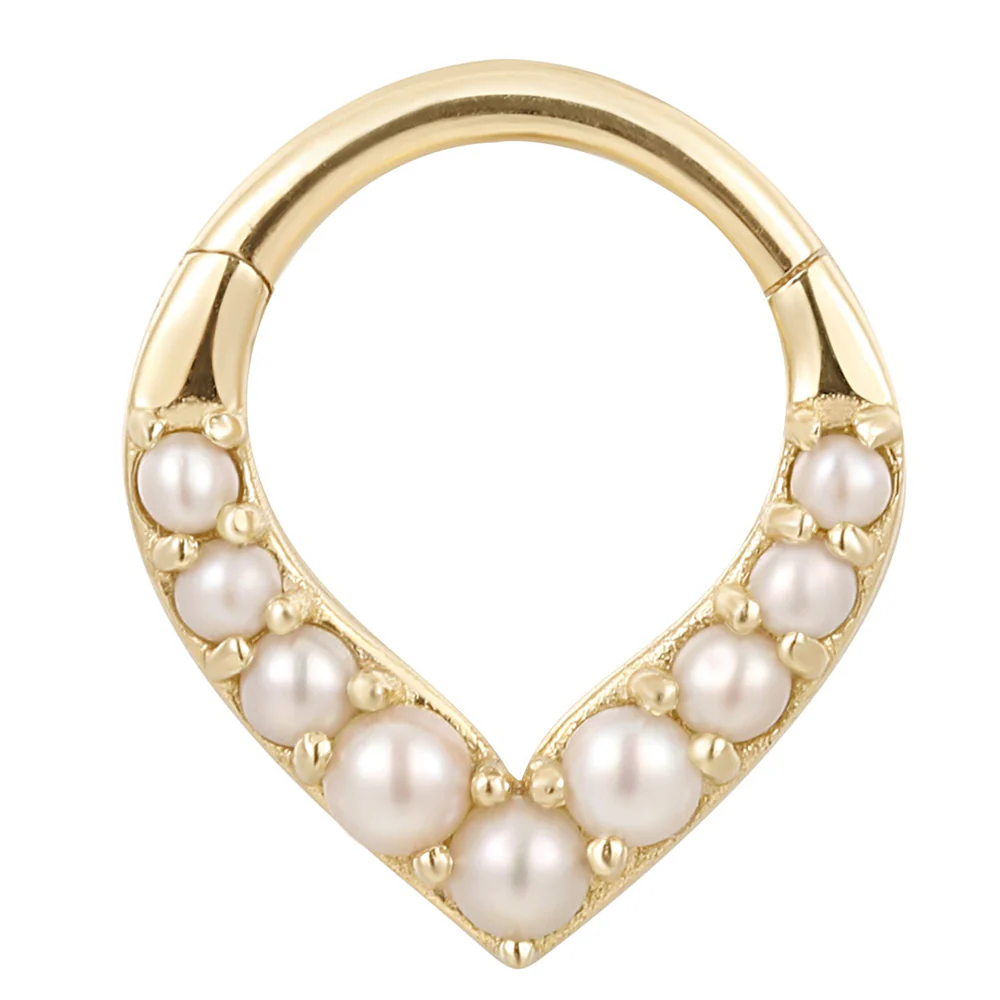 "Rise & Shine" Hinge Ring / Clicker in Gold with Pearls - Image 3