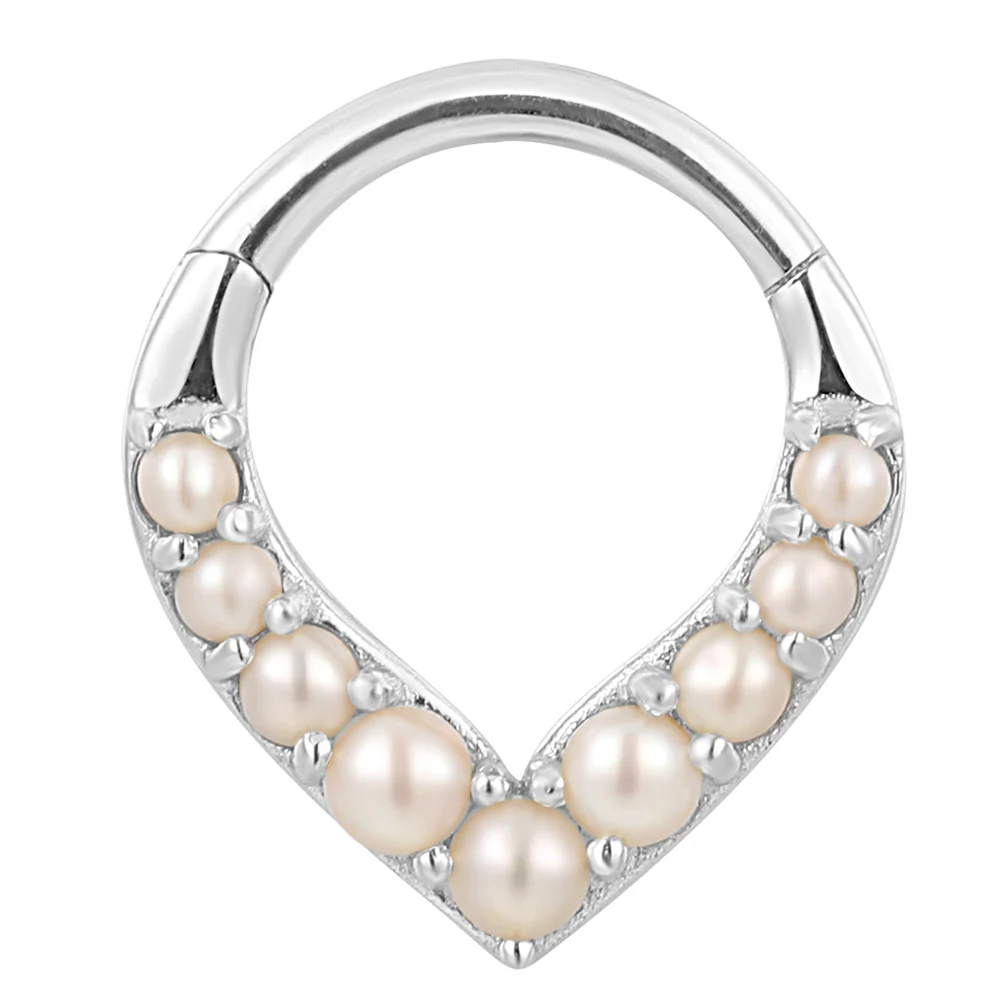 "Rise & Shine" Hinge Ring / Clicker in Gold with Pearls - Image 4