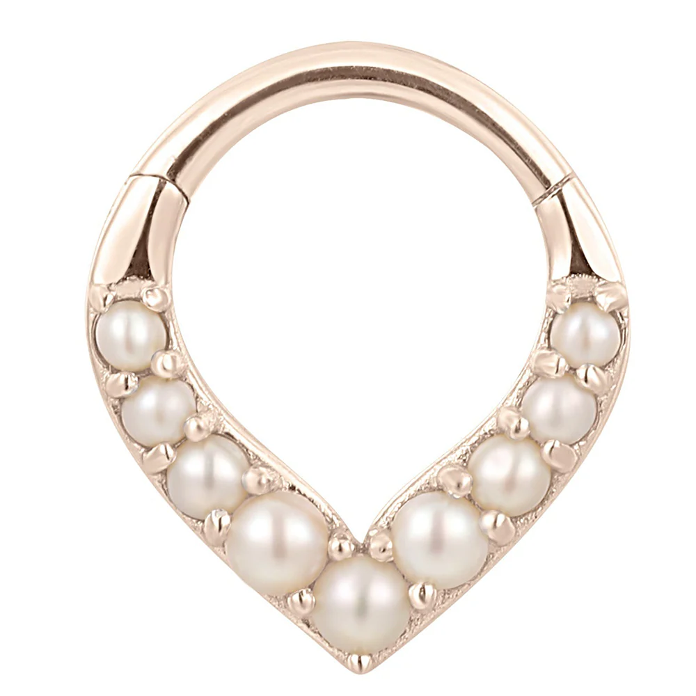 "Rise & Shine" Hinge Ring / Clicker in Gold with Pearls - Image 5