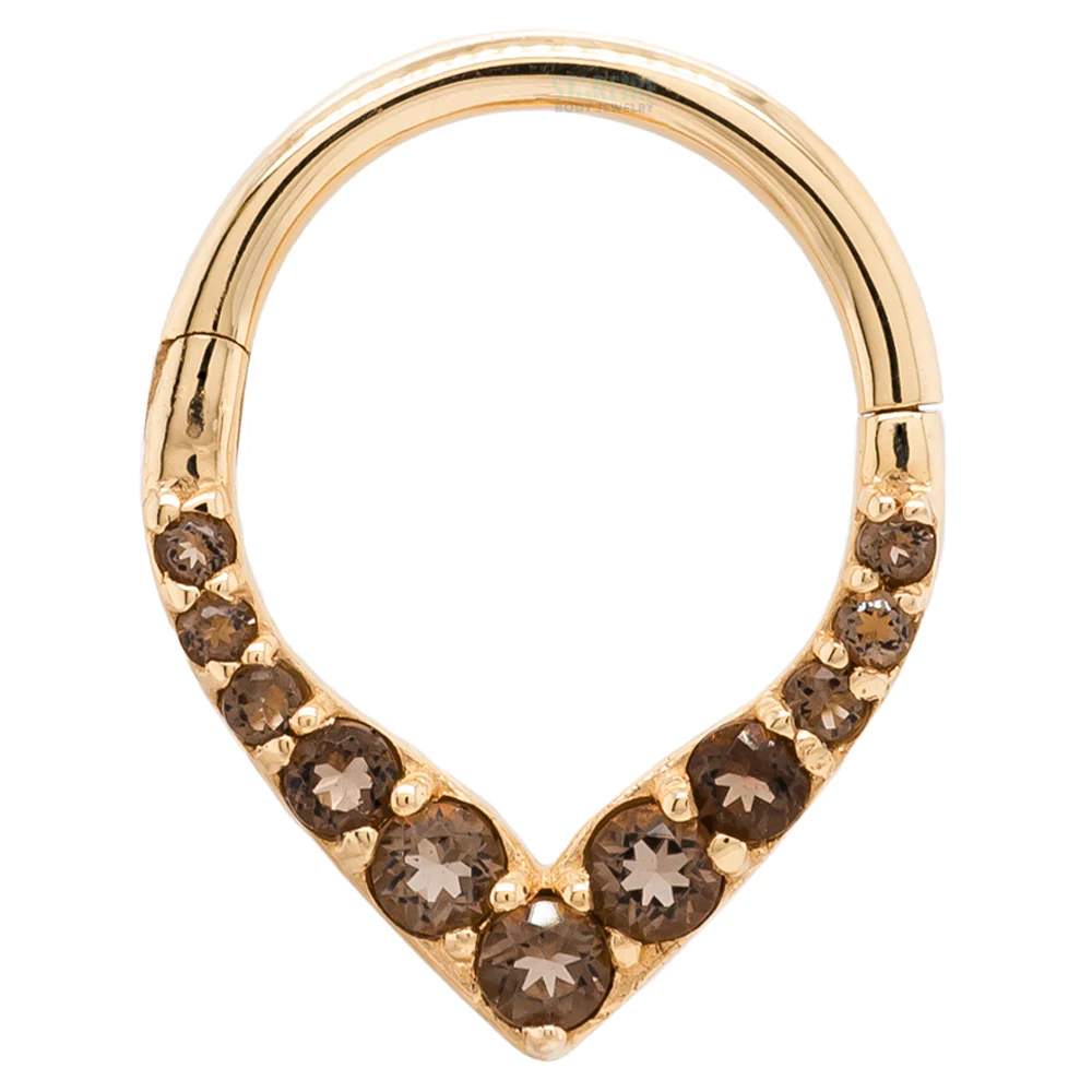 "Rise & Shine" Hinge Ring / Clicker in Gold with Smoky Quartz