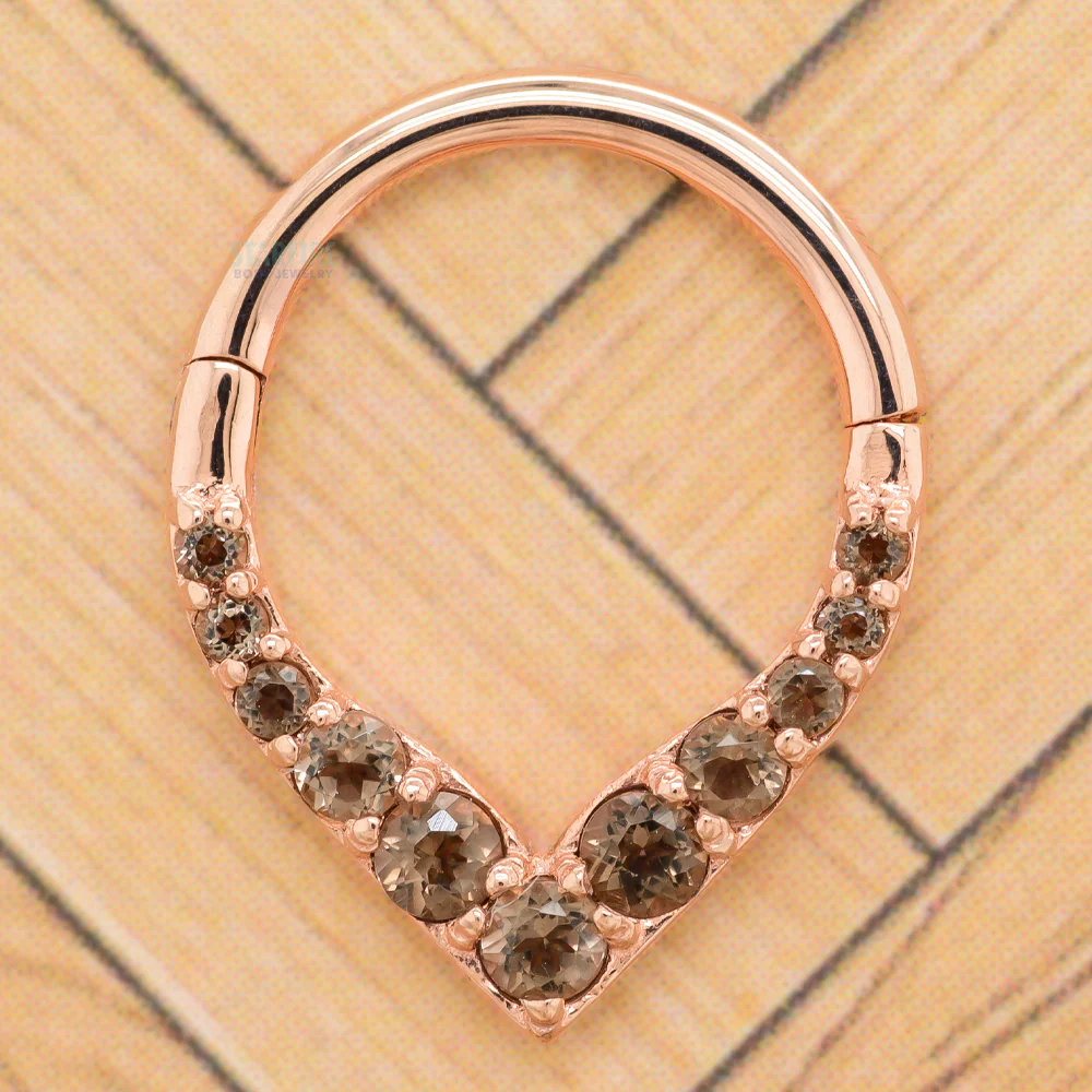 "Rise & Shine" Hinge Ring / Clicker in Gold with Smoky Quartz - Image 2