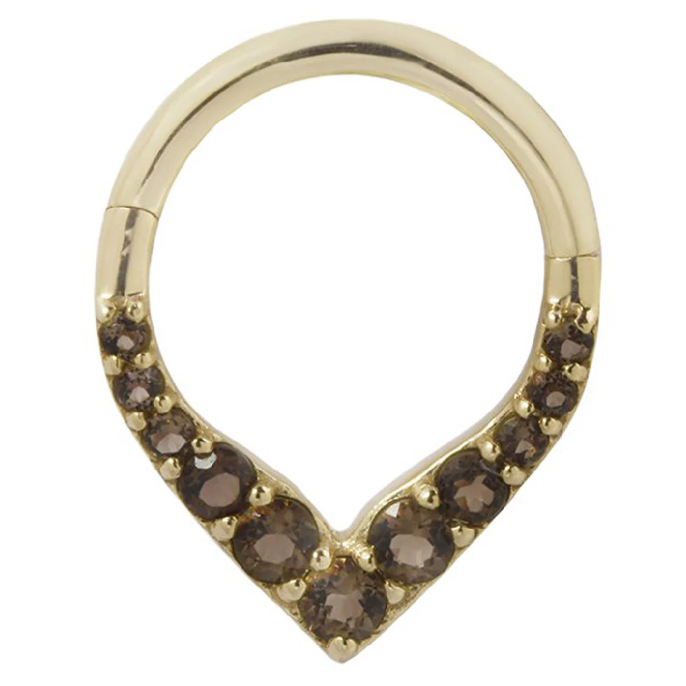 "Rise & Shine" Hinge Ring / Clicker in Gold with Smoky Quartz - Image 3