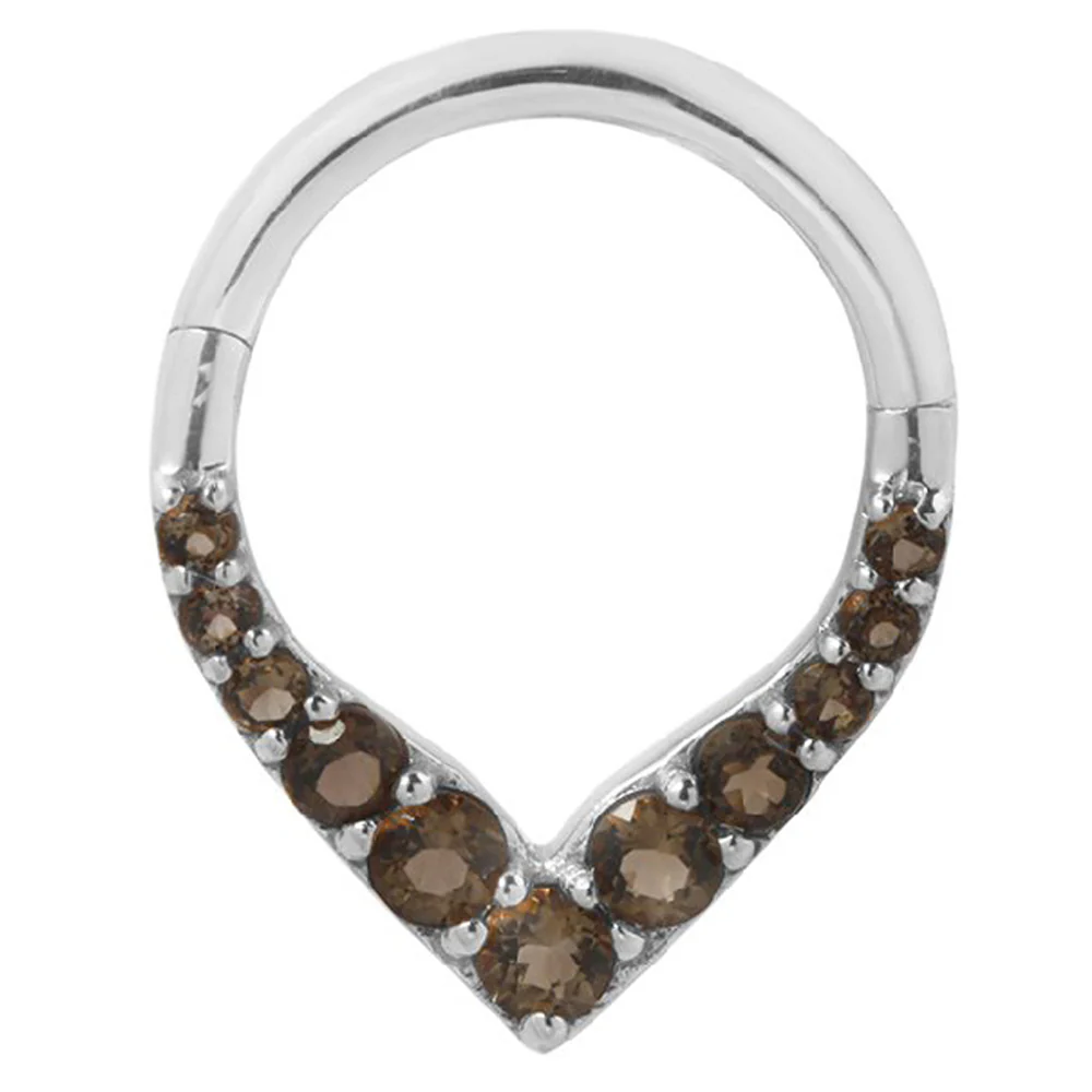 "Rise & Shine" Hinge Ring / Clicker in Gold with Smoky Quartz - Image 4