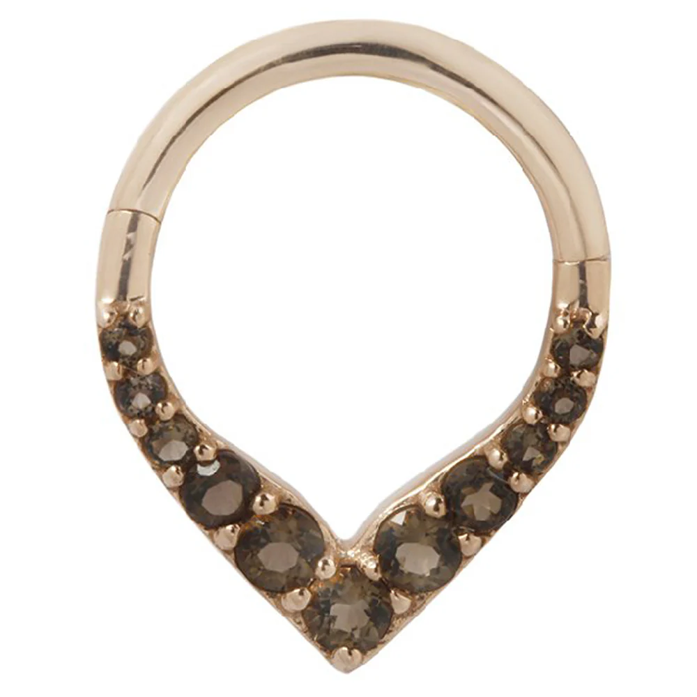 "Rise & Shine" Hinge Ring / Clicker in Gold with Smoky Quartz - Image 5