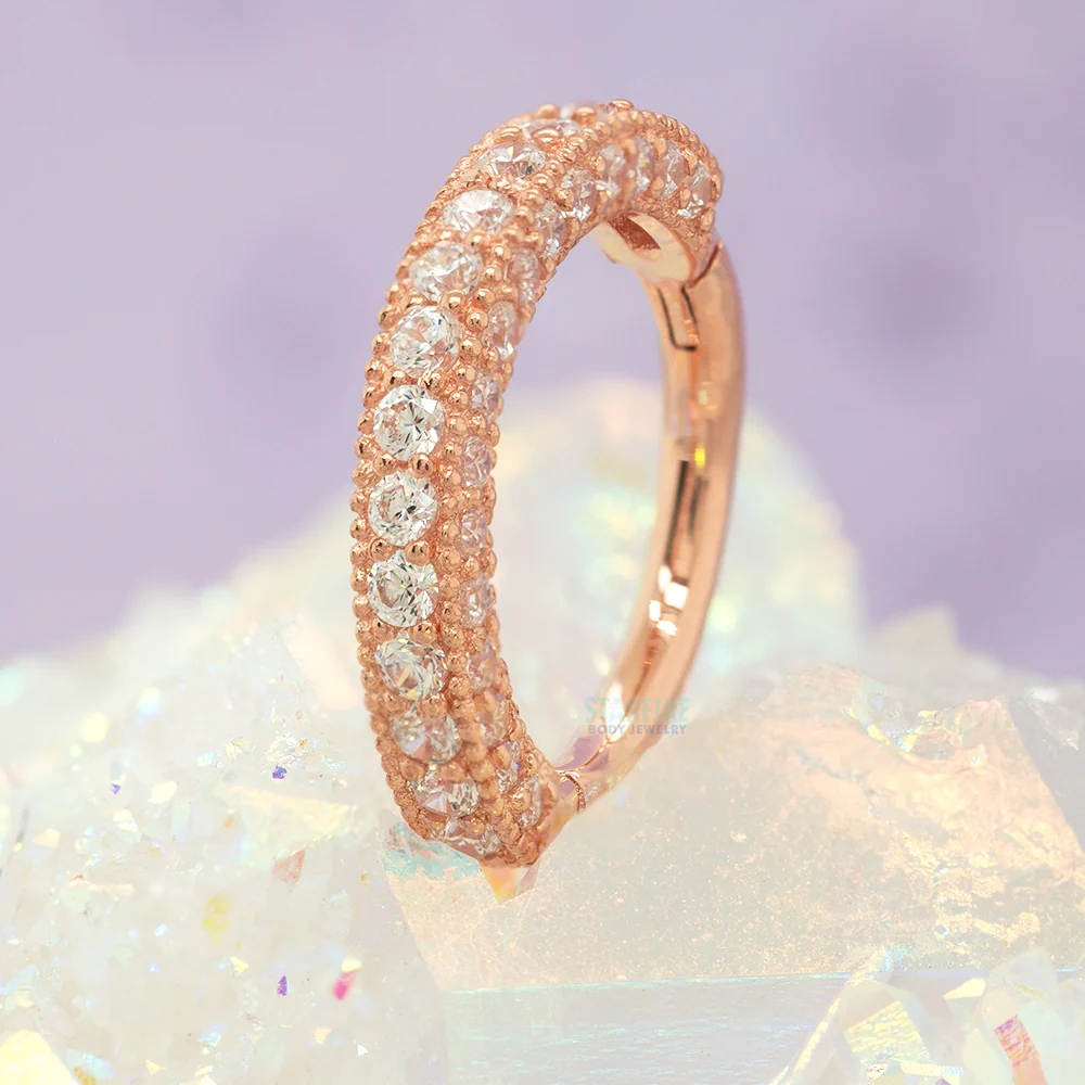 "Showcase" Hinge Ring / Clicker in Gold with CZ's - Image 2
