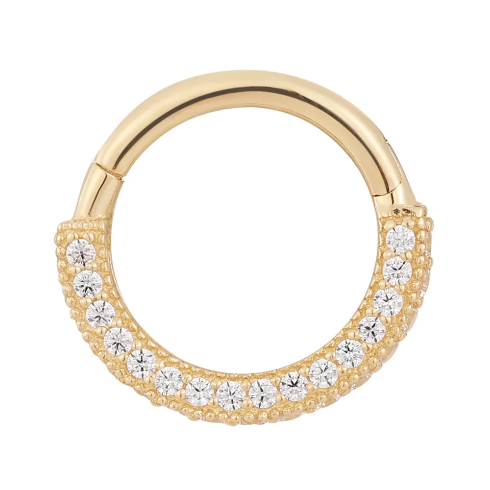 "Showcase" Hinge Ring / Clicker in Gold with CZ's - Image 4