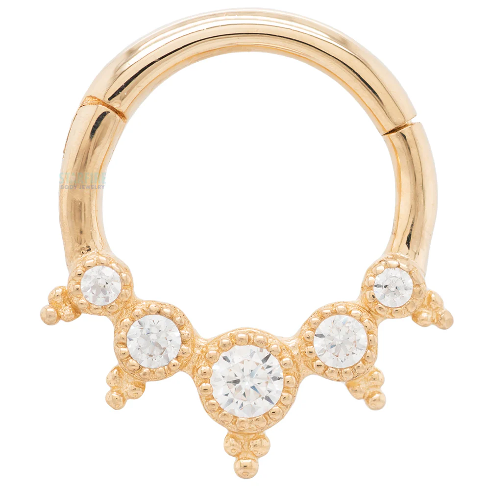 "Simone" Hinge Ring / Clicker in Gold with CZ's
