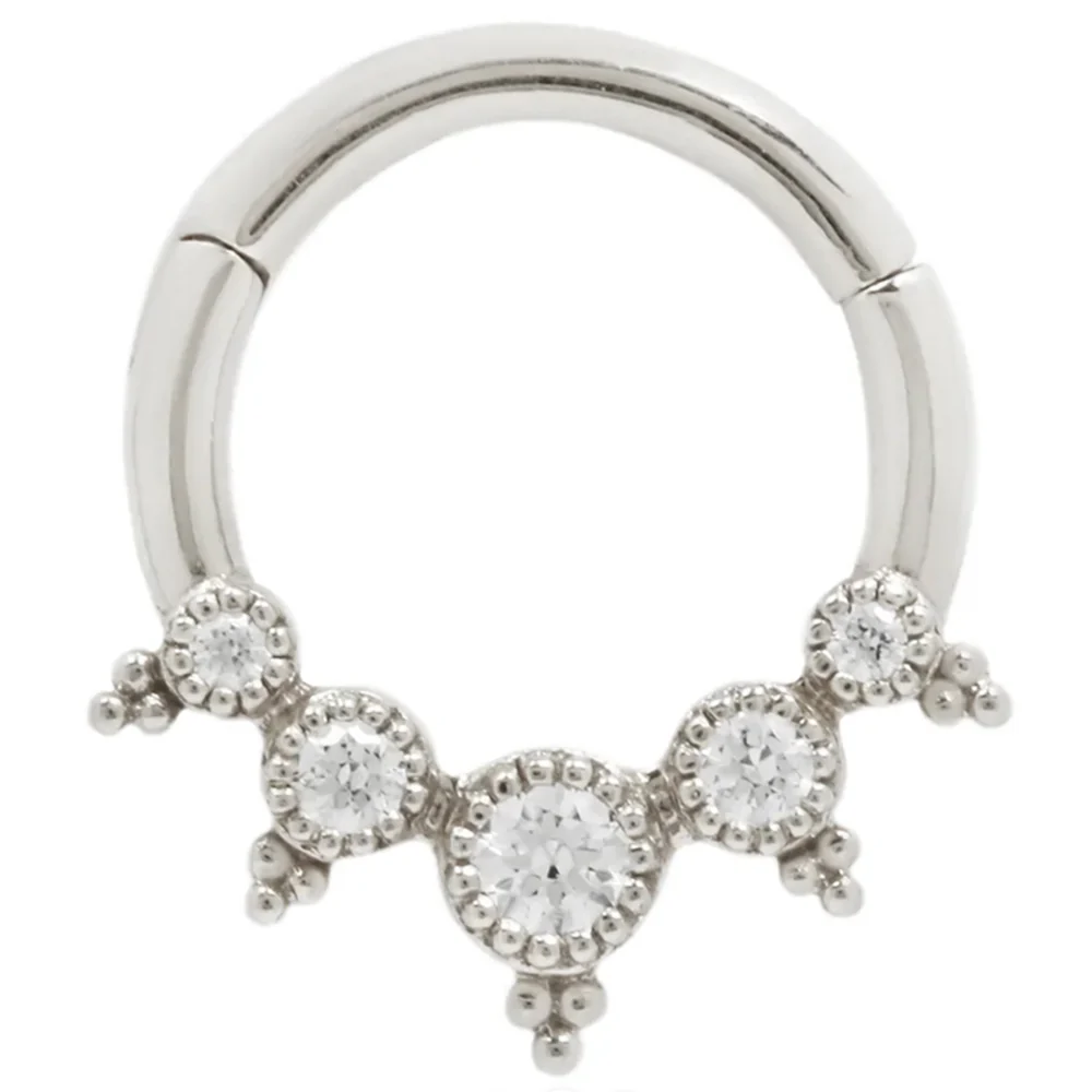 "Simone" Hinge Ring / Clicker in Gold with CZ's - Image 4