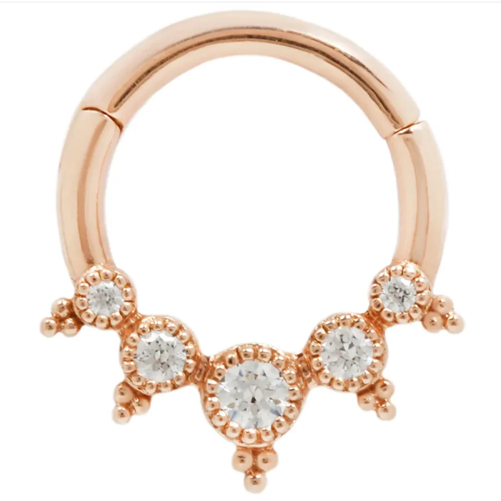 "Simone" Hinge Ring / Clicker in Gold with CZ's - Image 5