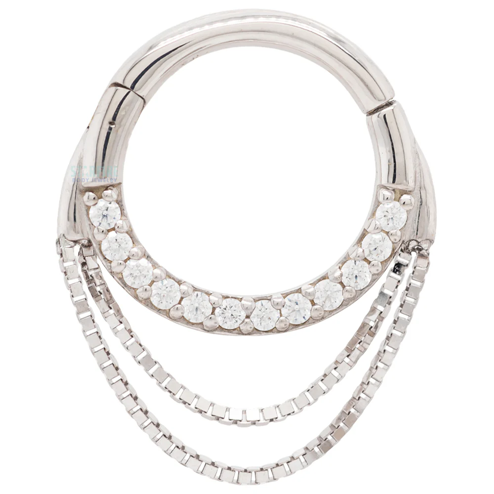 "Tempeste" with Chains Hinge Ring / Clicker in Gold with CZ's
